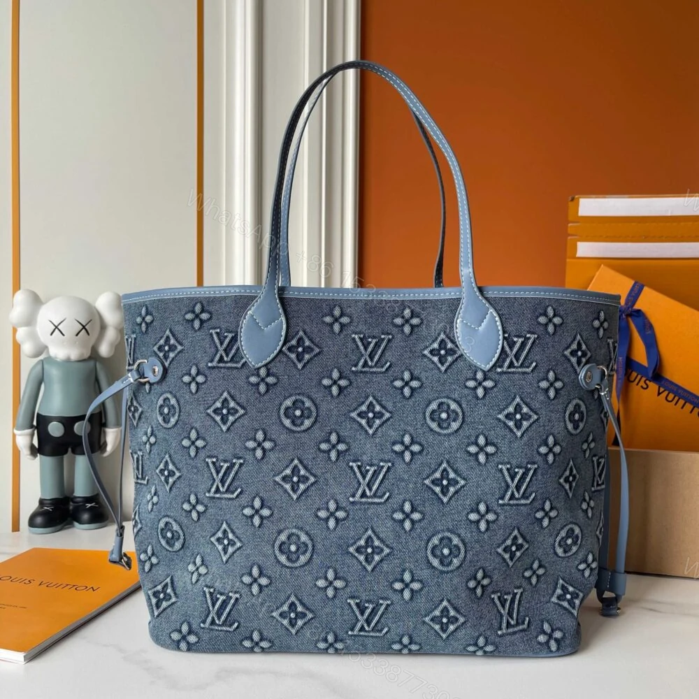 View 3 of Louis Vuitton Neverfull MM Bag Monogram Denim Blue 32Cm