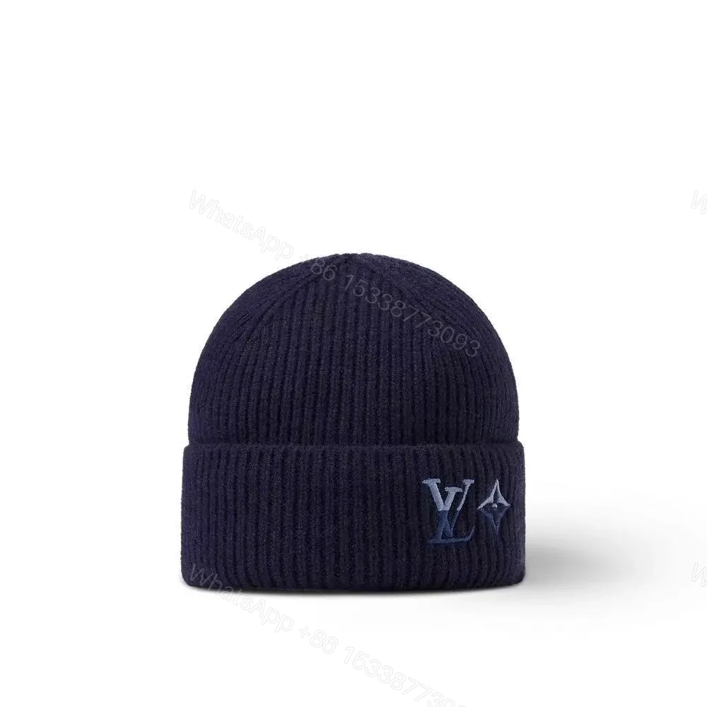 Navy Knit Beanie with Subtle LV Emblem, Classic Style — view 1