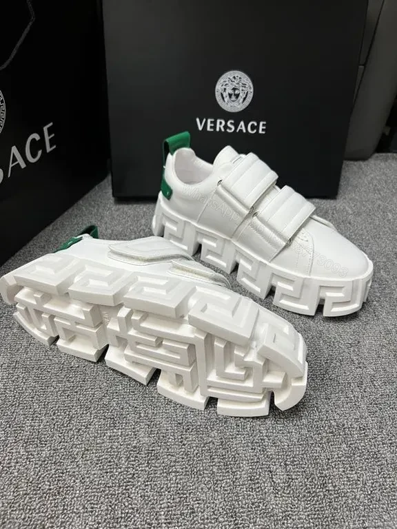 View 8 of Bold White Platform Sneakers â€“ Greek Key Detail, Velcro Straps