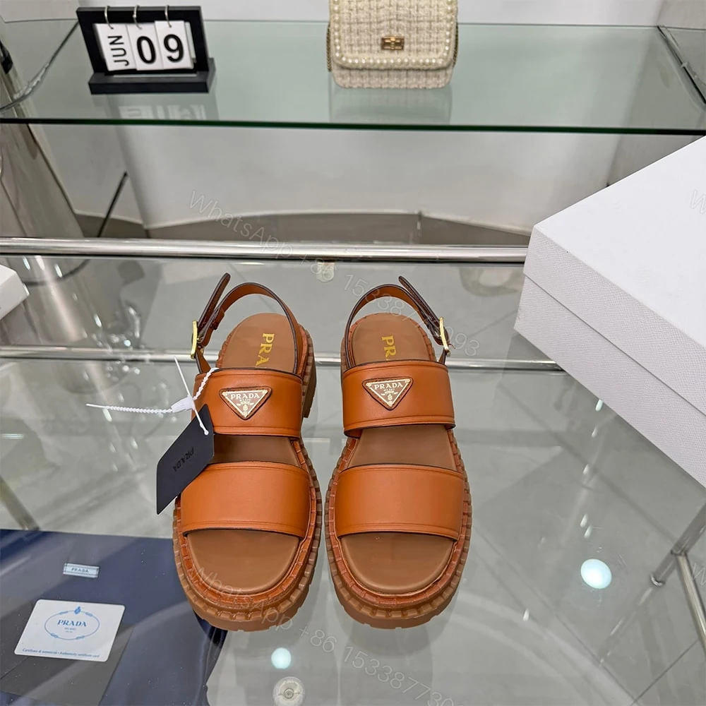 View 3 of PRADA Leather Platform Sandals 137635