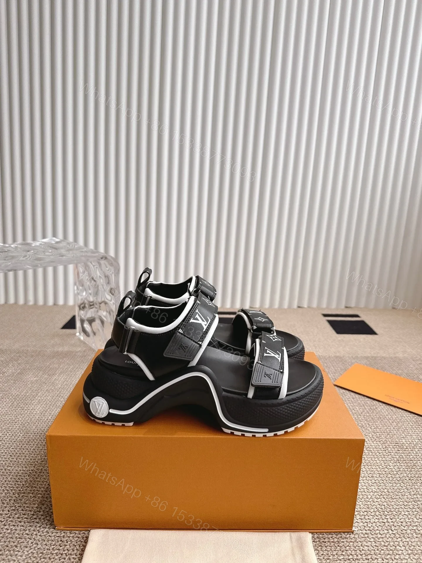 View 5 of LV Women Black Synthetic Monogram Strap Sandals