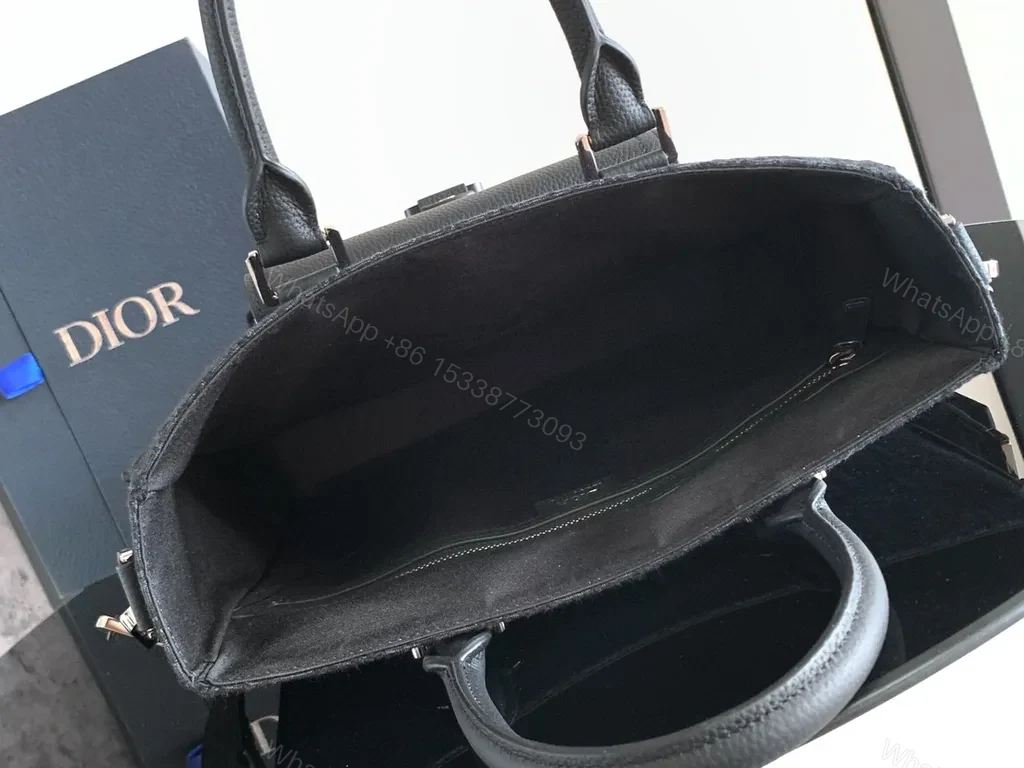 View 3 of Structured Chic Tote: Monogram-Texture, Black, Dior-Inspired Carryall