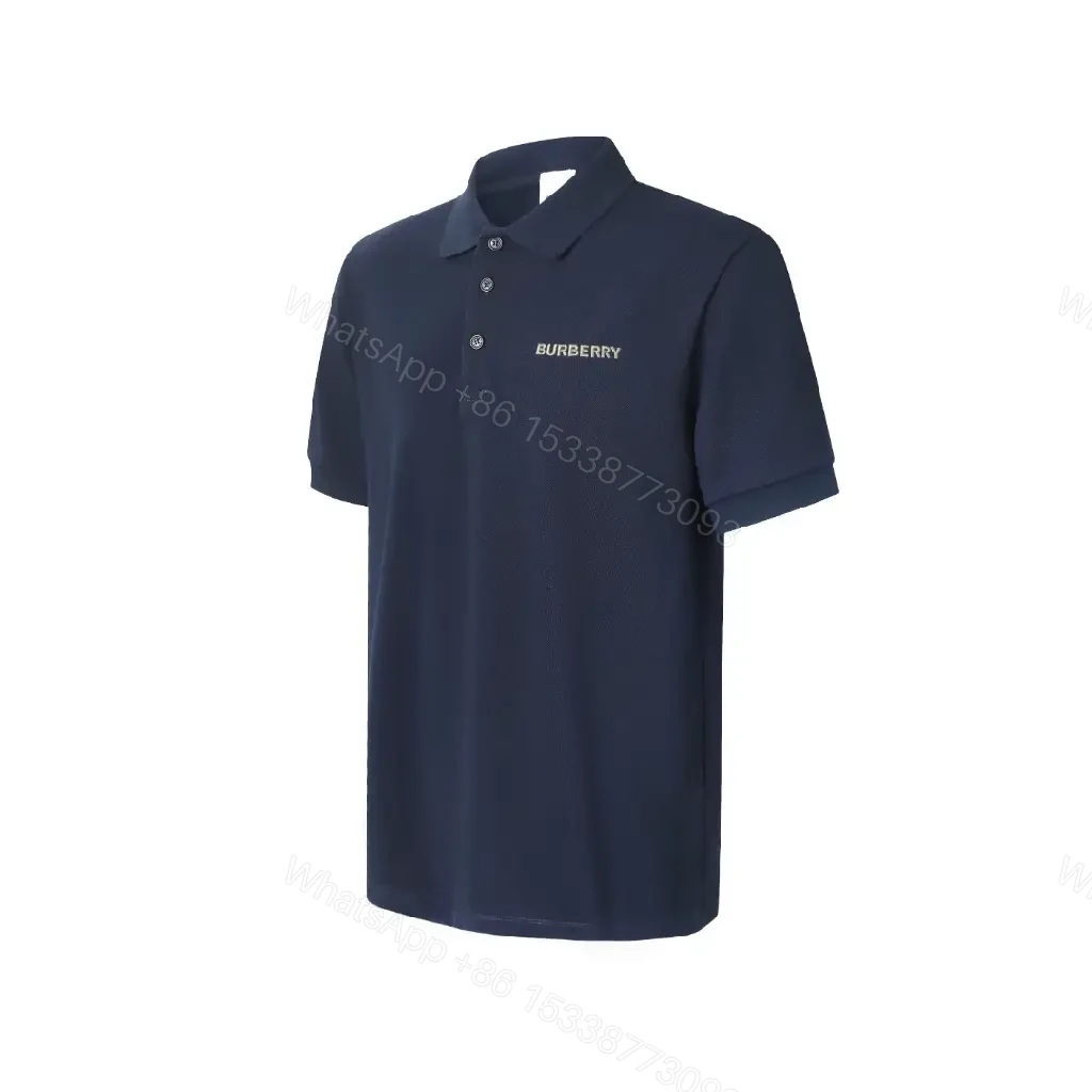 View 9 of Navy Cotton Polo: Subtle Branding, Tailored Comfort Shirt