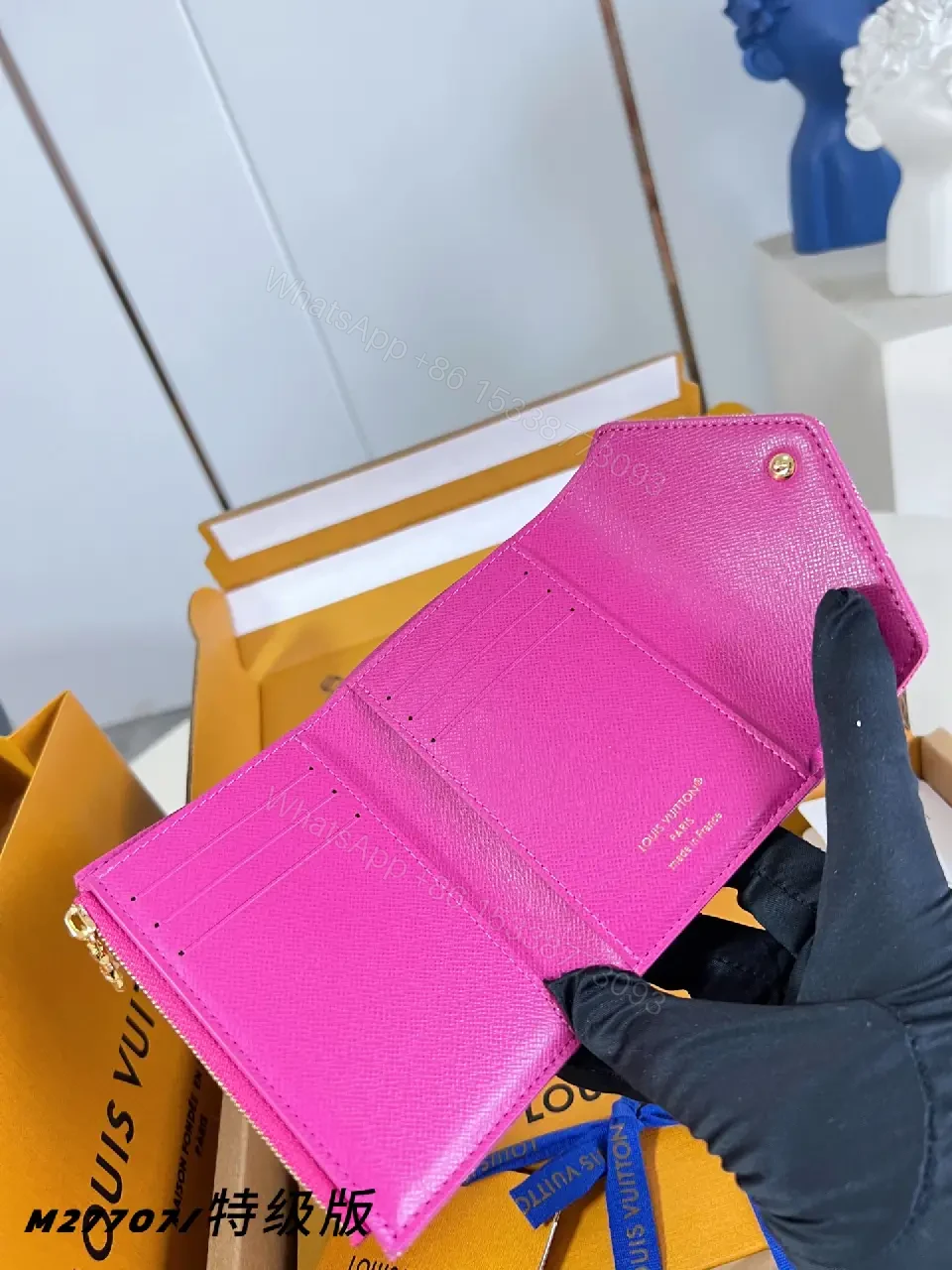 View 2 of Orange-Yellow Luxury Gift Box Set with Blue Ribbon Wallet