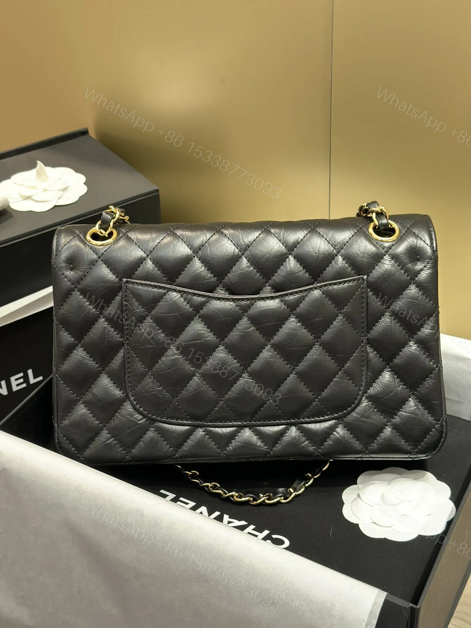 View 4 of Chanel Classic Lock Gold With Black Wrinkled Skin Like Auth Handbags 25cm