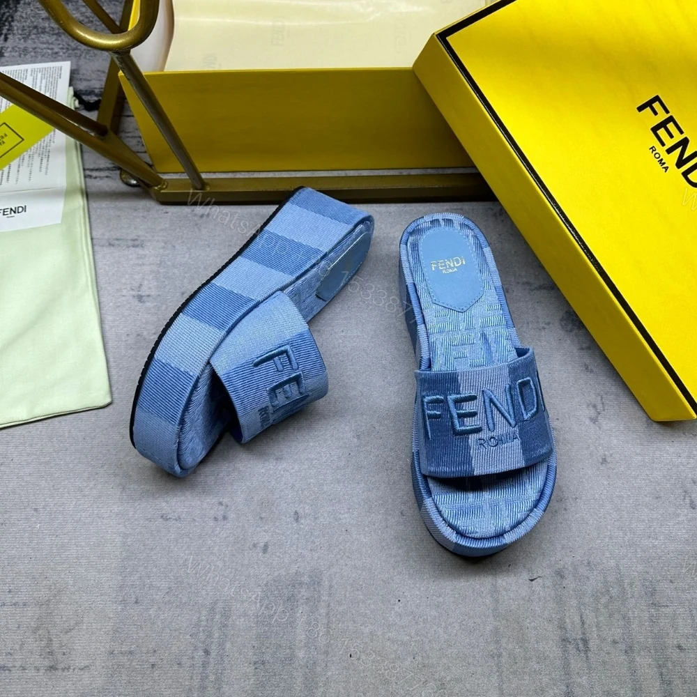 View 4 of FENDI SUNSHINE FLATFORM SLIDES LIGHT BLUE DENIM 8R8515ASB5F1STD