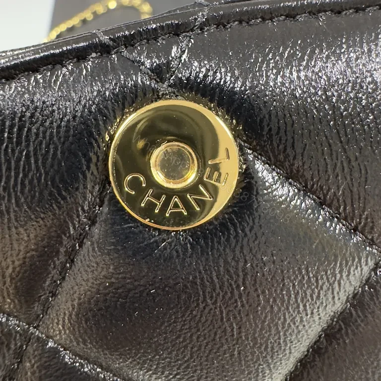 View 5 of Quilted Black Leather Crossbody Bag with Gold Chain