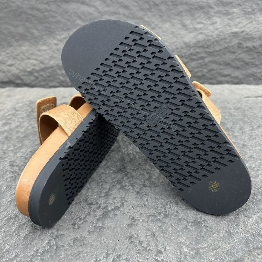 View 6 of Camel Leather Cutout Sandals | Textured Comfort Footbed
