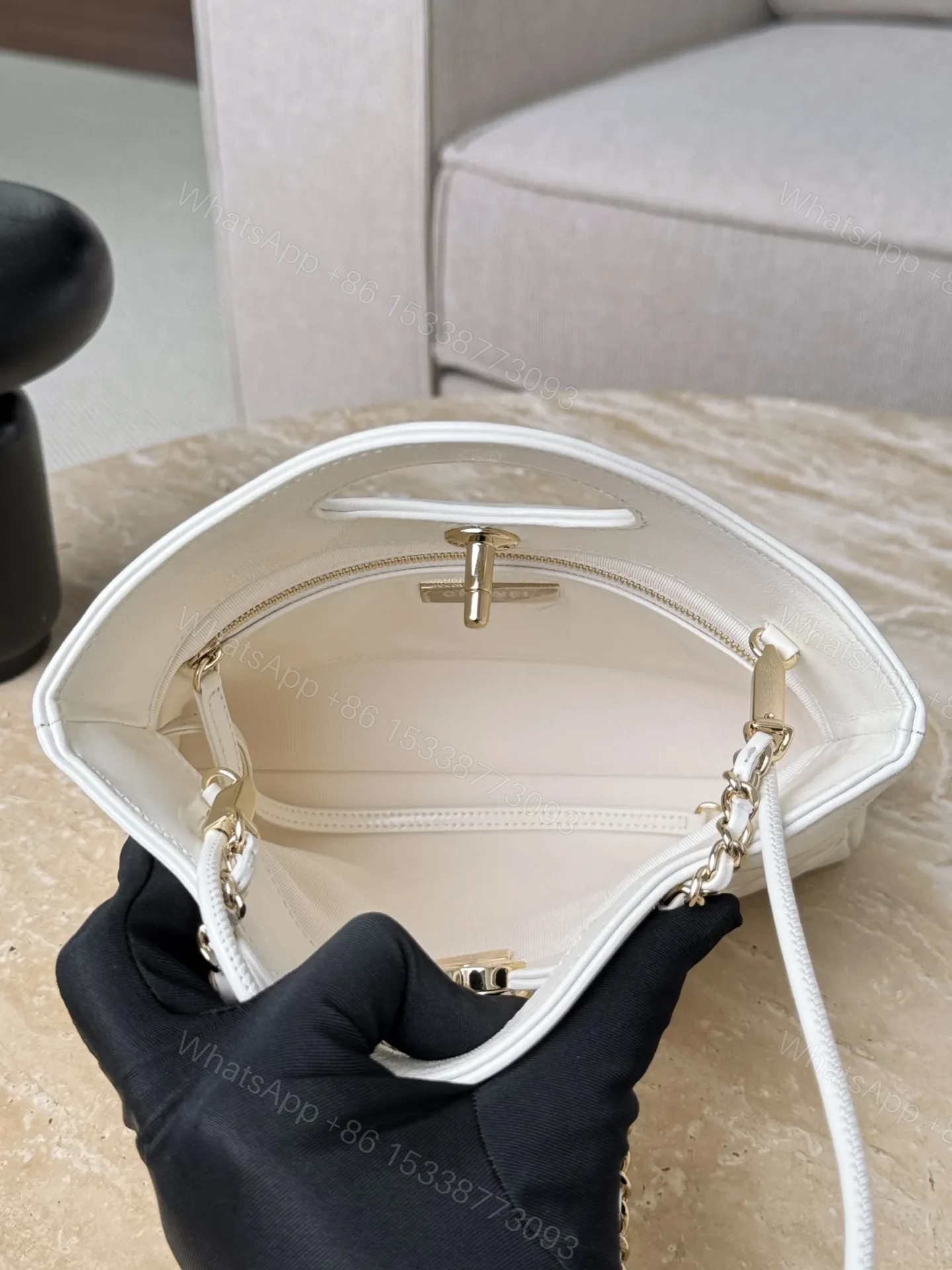 View 5 of Chanel Quilted Lambskin Shopping Bag In white