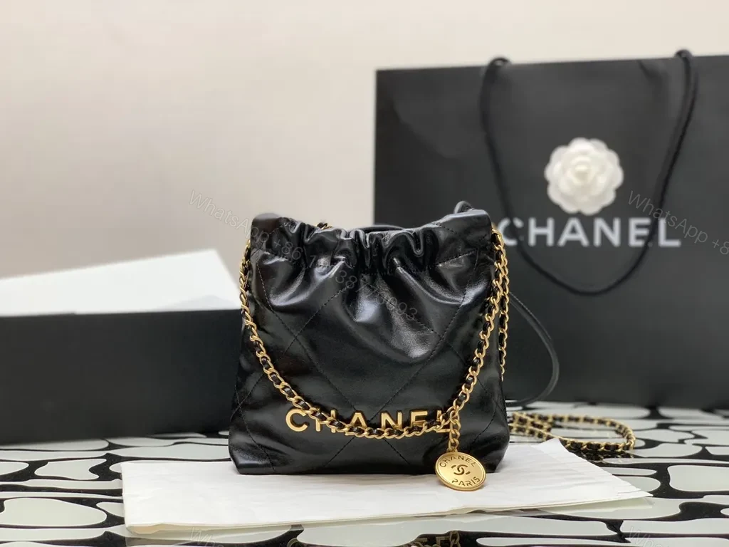 Chanel-Inspired Black Quilted Mini Bag with Gold Chain — view 1