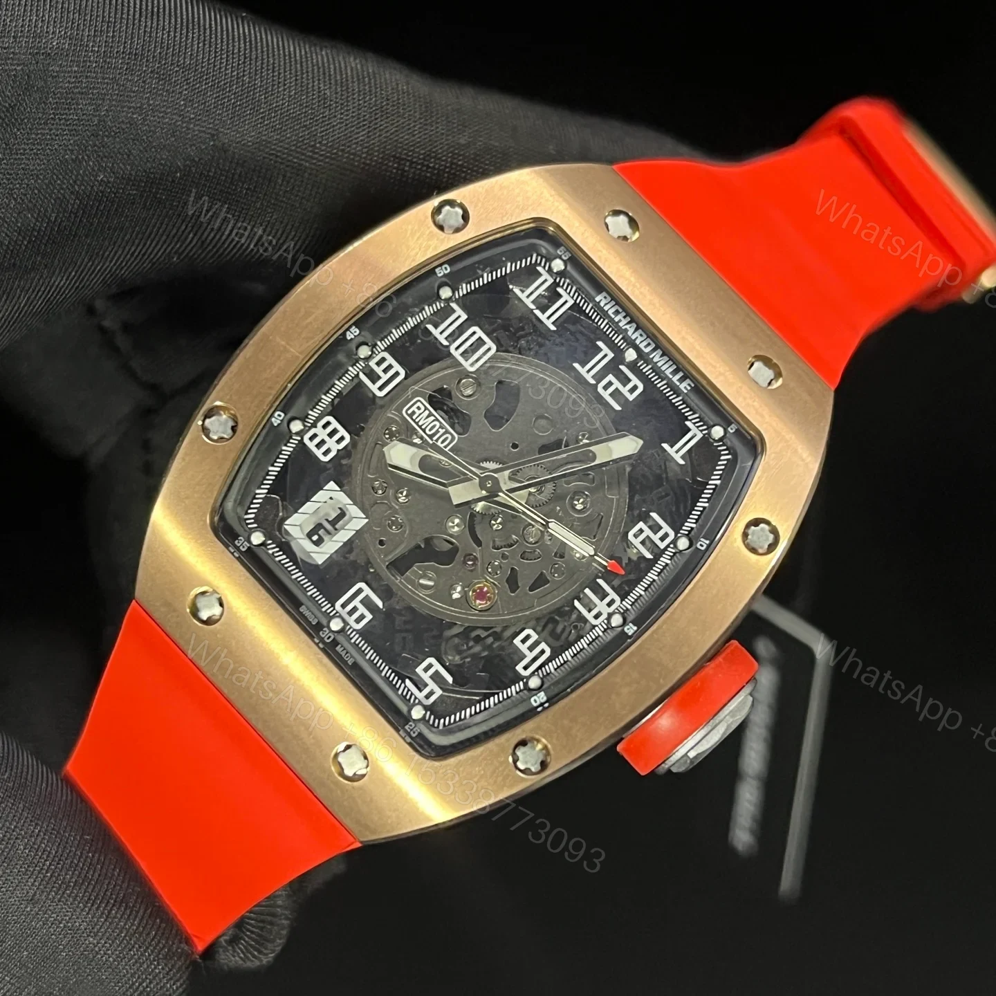 View 4 of Luxury Skeleton Automatic Red Strap Watch RM010-SKELETON-2026