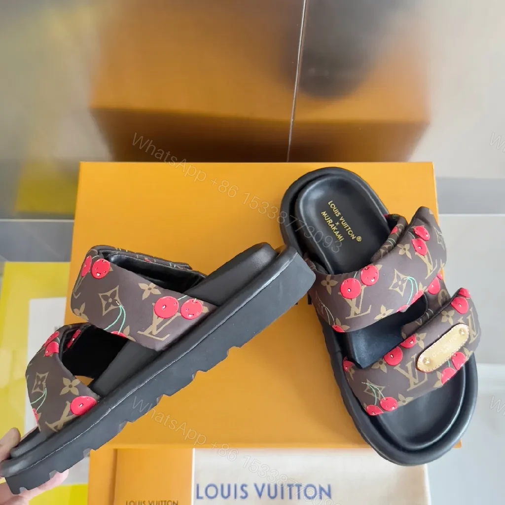 View 4 of Bold Cherry Pattern Slides: Luxe Comfort Sandals