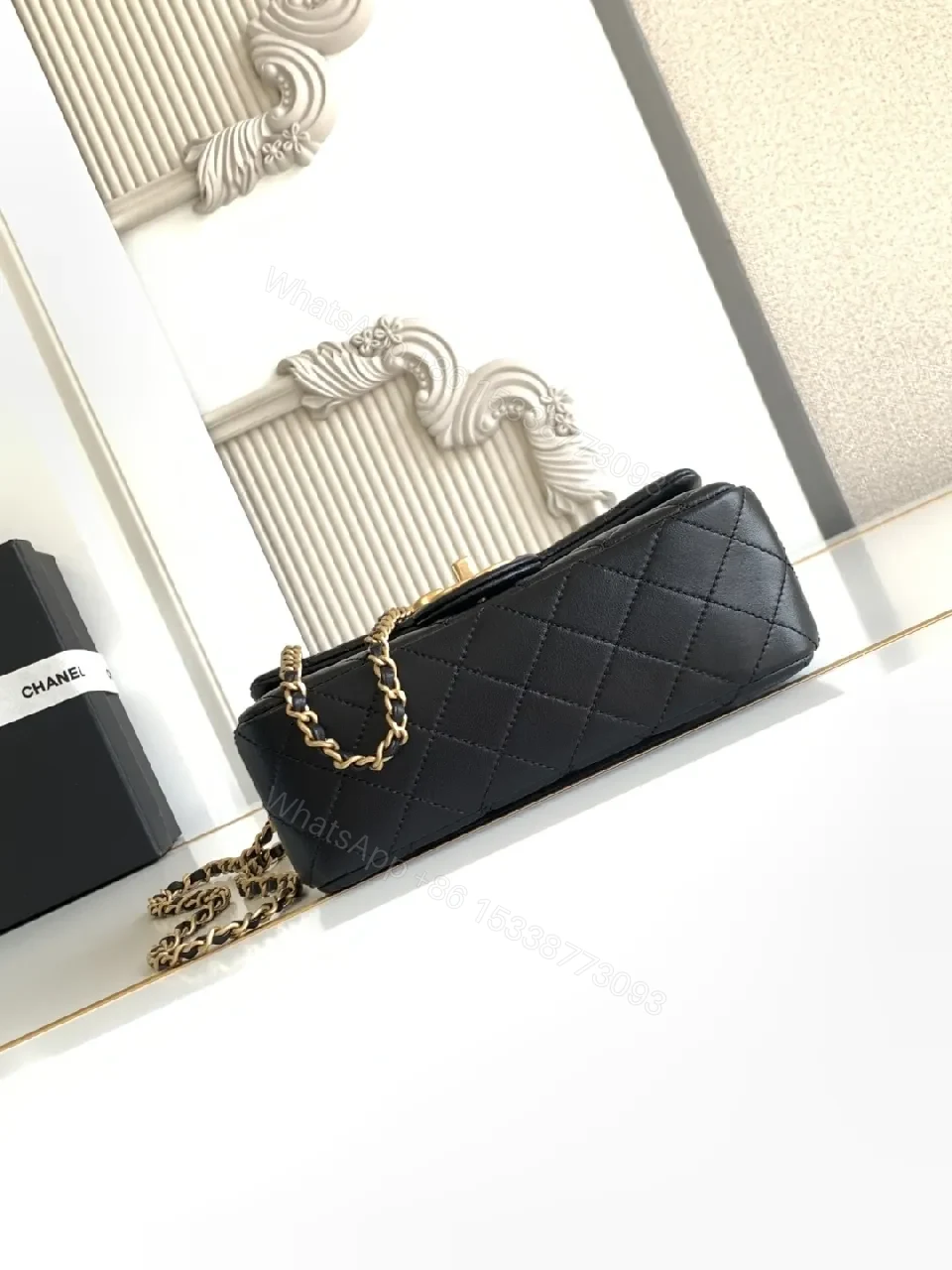 View 7 of Quilted Crossbody: Gold-Chain, Leather, Chic Minimalist Style