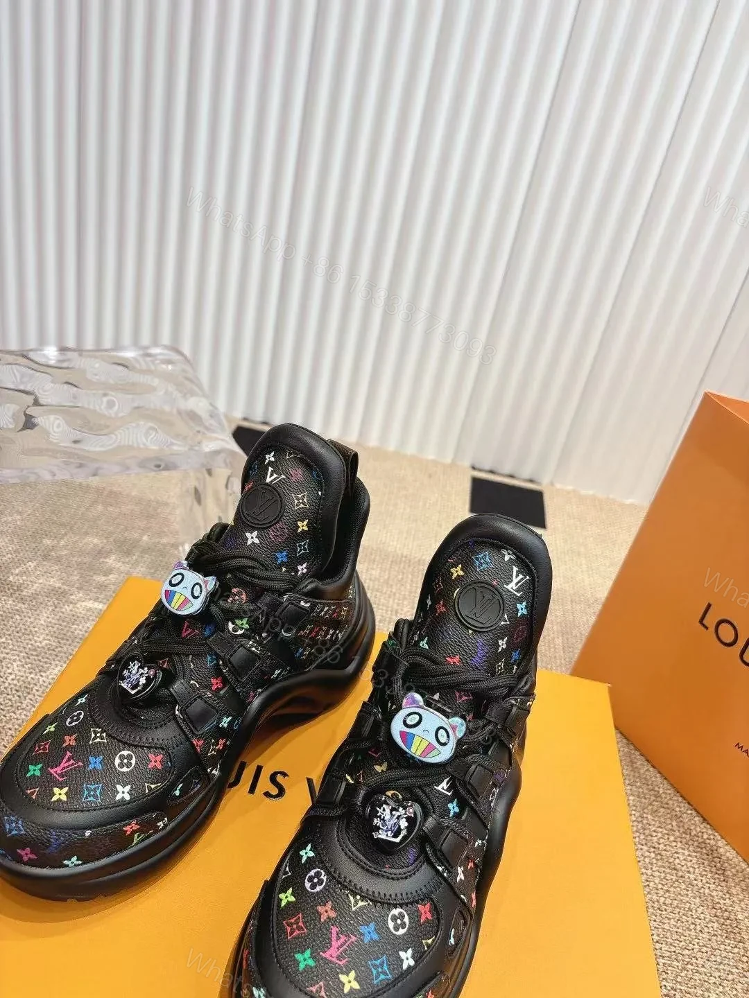 View 2 of LV Women Black Leather Multicolor Logo Sneakers