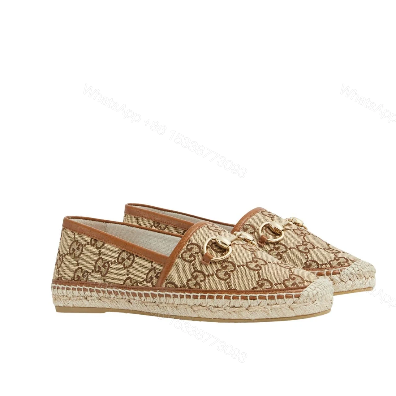 GUCCI WOMEN ESPADRILLE WITH HORSEBIT BEIGE AND DARK BROWN GG CANVAS 817244 9SF40 2547 — view 1