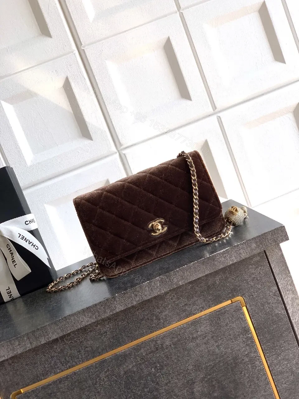 Velvet Flap Bag: Rich Chocolate Chain-Detail Luxury — view 1