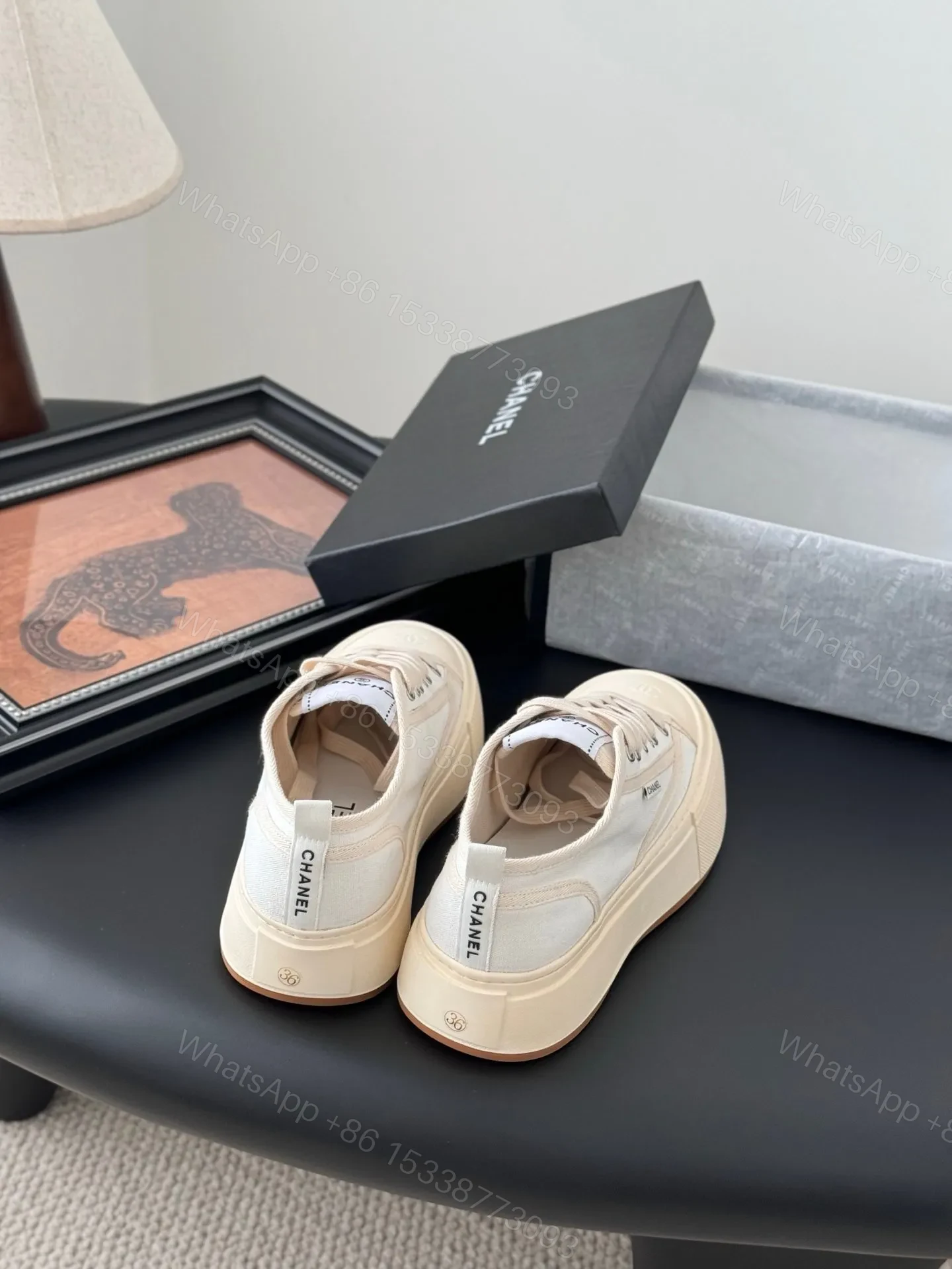 View 6 of Chanel Women Beige Canvas And Rubber Sneakers