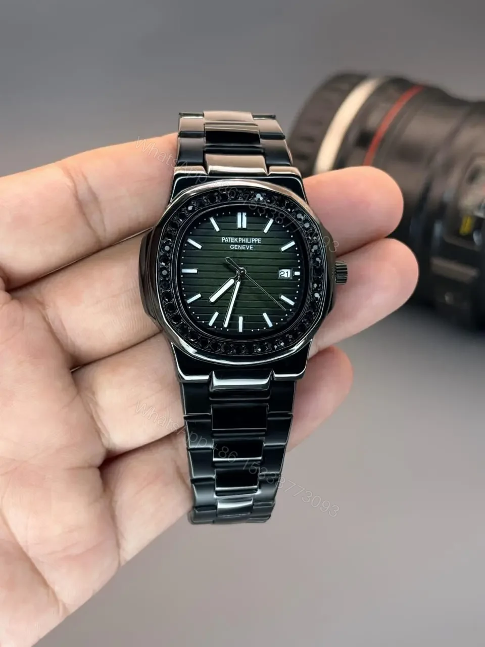 View 2 of Brand-patek philippe Model-Geneve Quality-7a Gender-Men’s Bracelet-Black Dial-Green