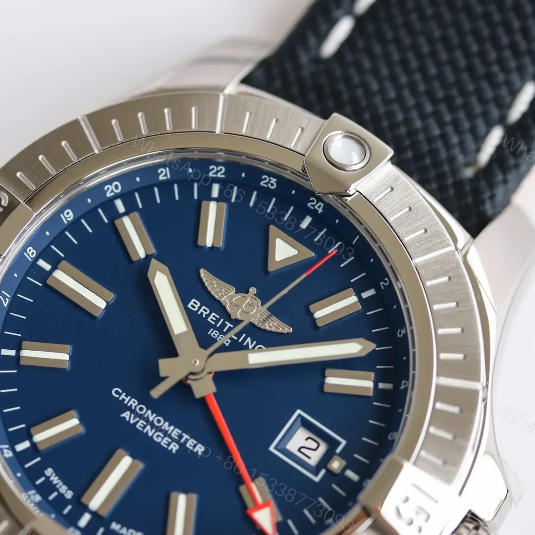 View 7 of V7 Factory Breitling Avenger Automatic GMT 45 – Blue Dial with Stainless Steel Case and Black Strap