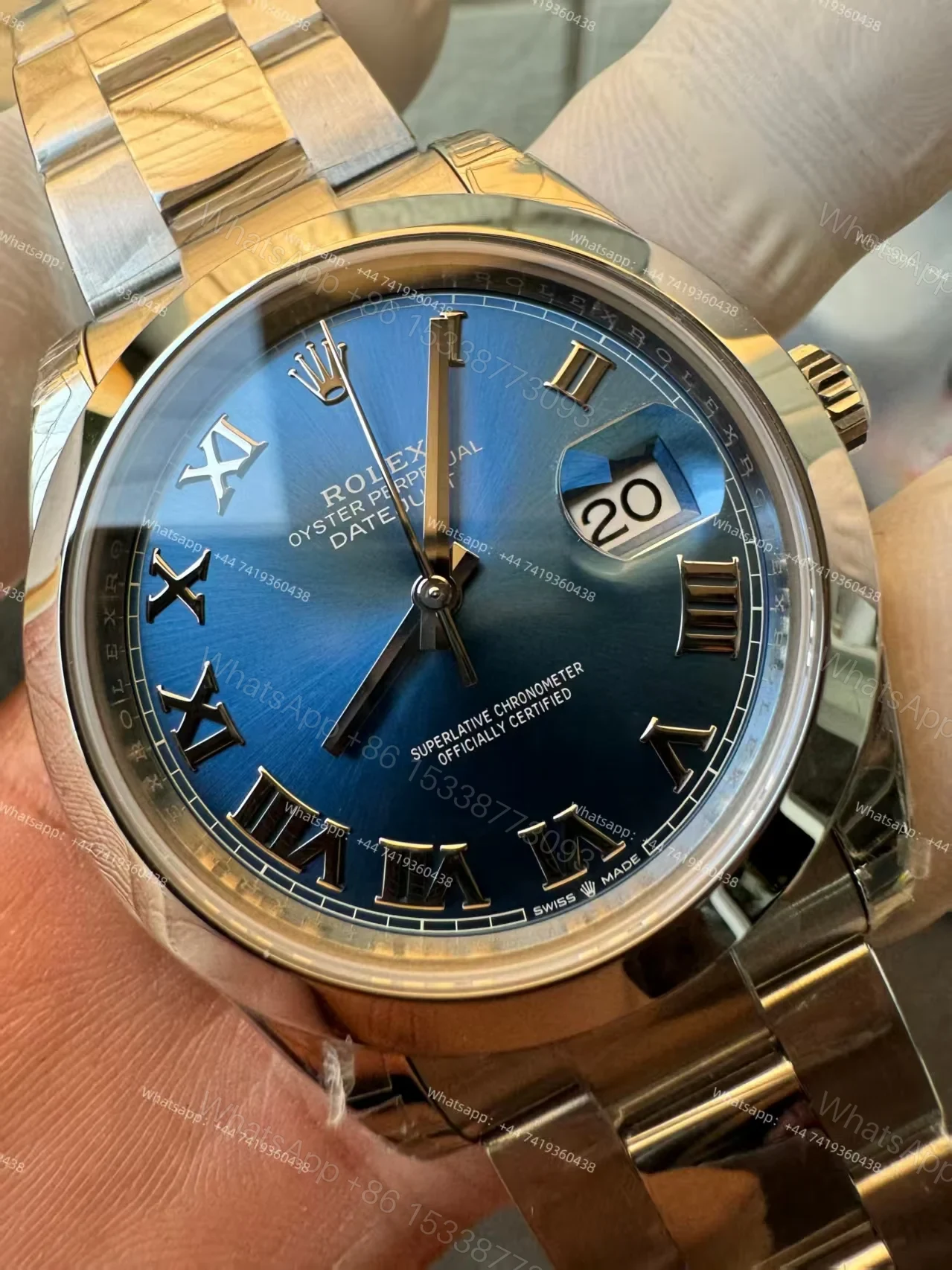 View 7 of Rolex Datejust M126300-0017 1:1 Replica Azzurro Blue Roman Dial Oyster 41MM 3235 Movement Super Clone Watch