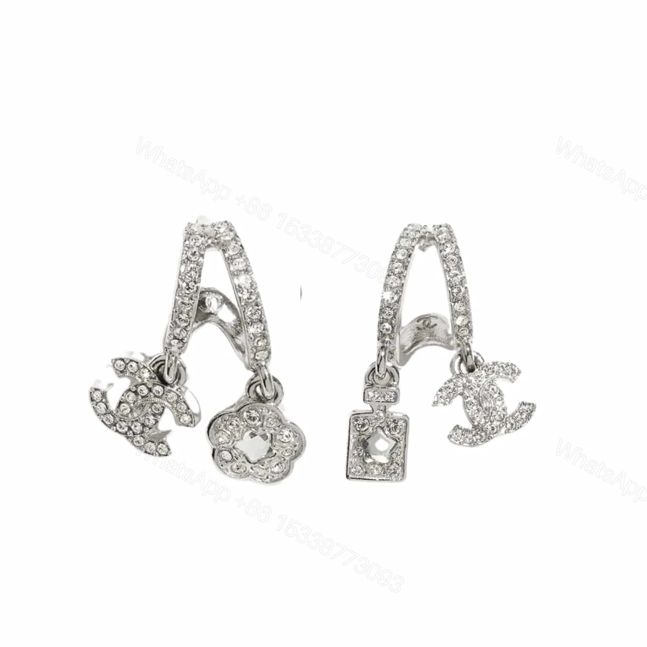 CHANEL PENDANT EARRINGS CRYSTAL SILVER ABF199 B19948 NAFVP — view 1