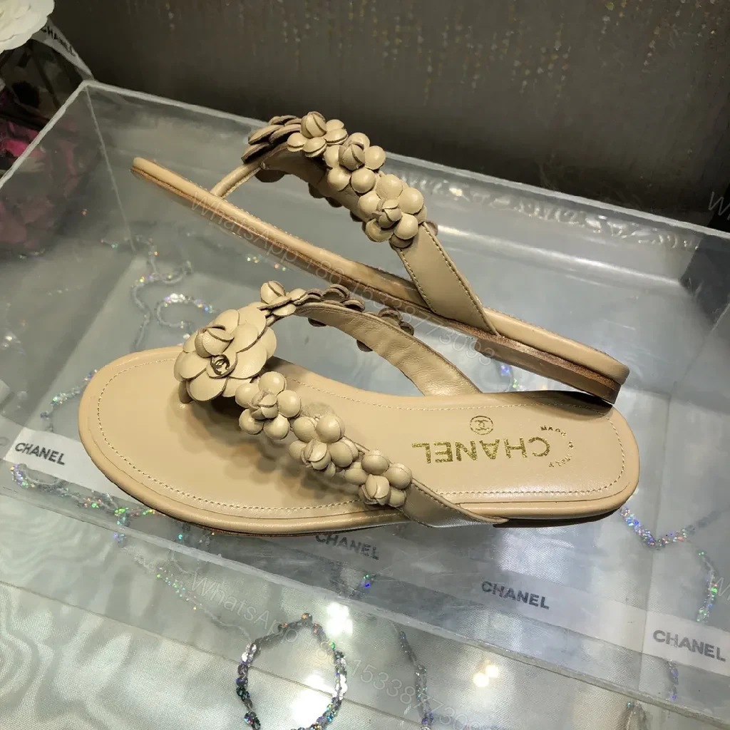 View 9 of Beige Floral-Accent Sandals: Luxe Comfort Slip-On