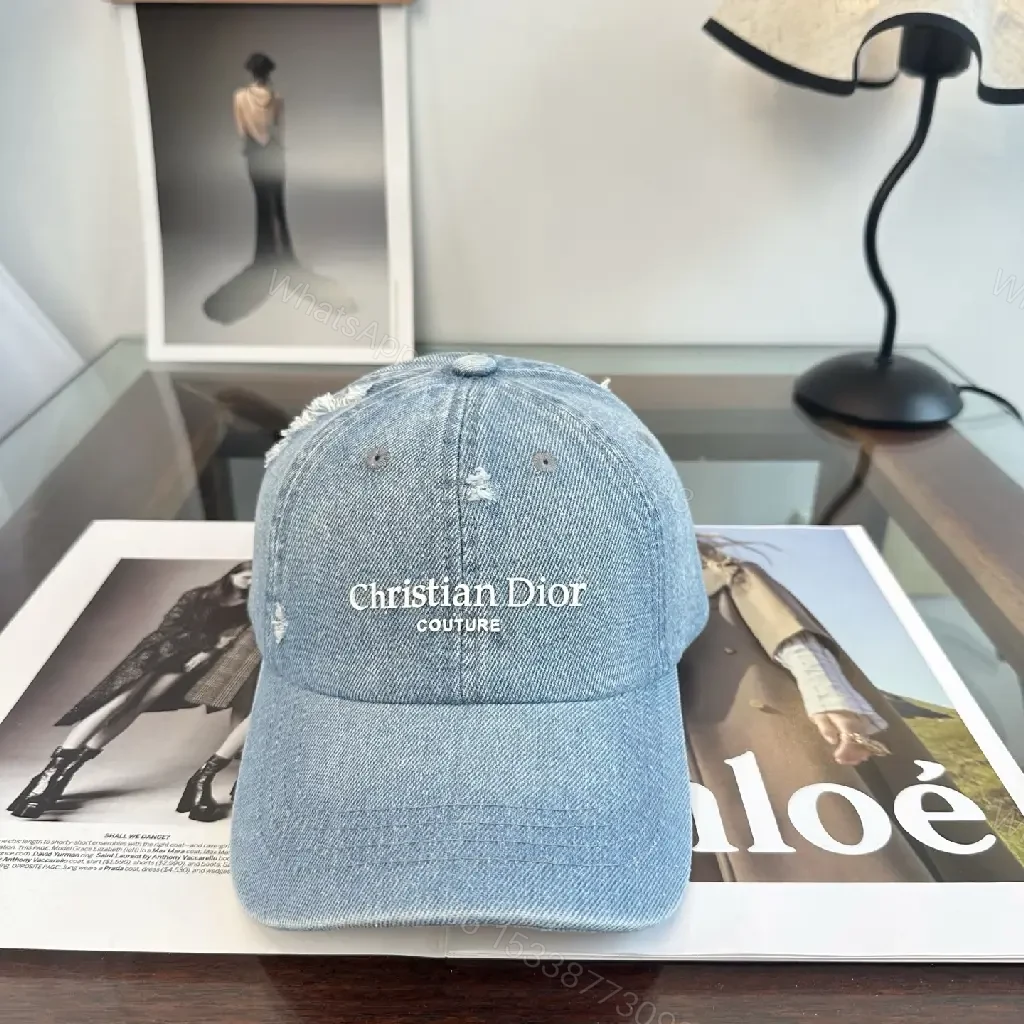 View 11 of Blue Denim Cap Distressed Crown / White Embroidered Text Cap