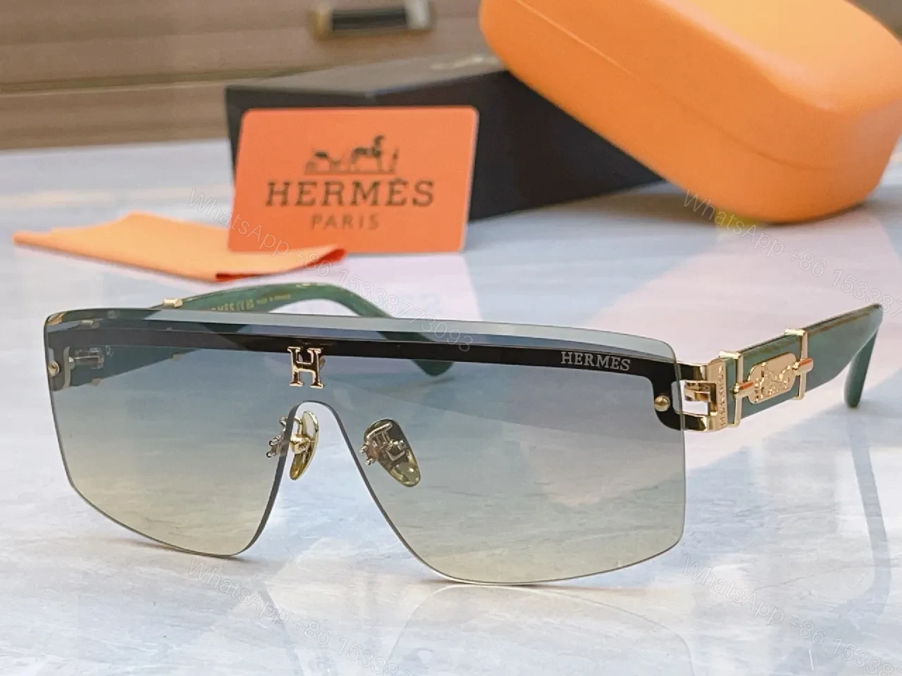 View 4 of Bold Hermes Shield Sunglasses: Blue Gradient Lens Shield