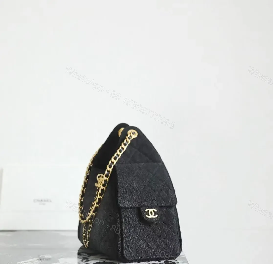 View 4 of Chanel 25cm Black Denim Bag with Gold Hardware