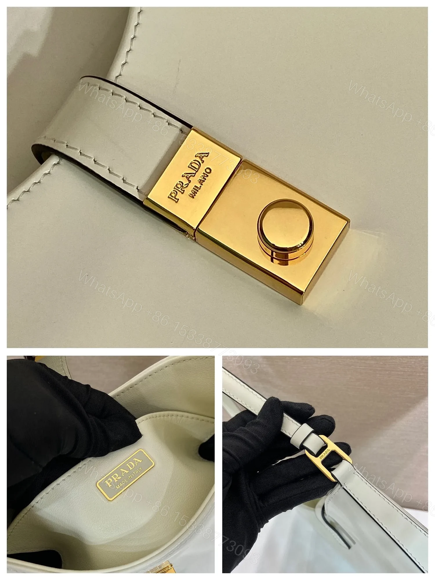 View 4 of PRADA CLEO SHOULDER BAG 22 IN WHITE BRUSHED LAMBSKIN WITH CLASP CLOSURE
