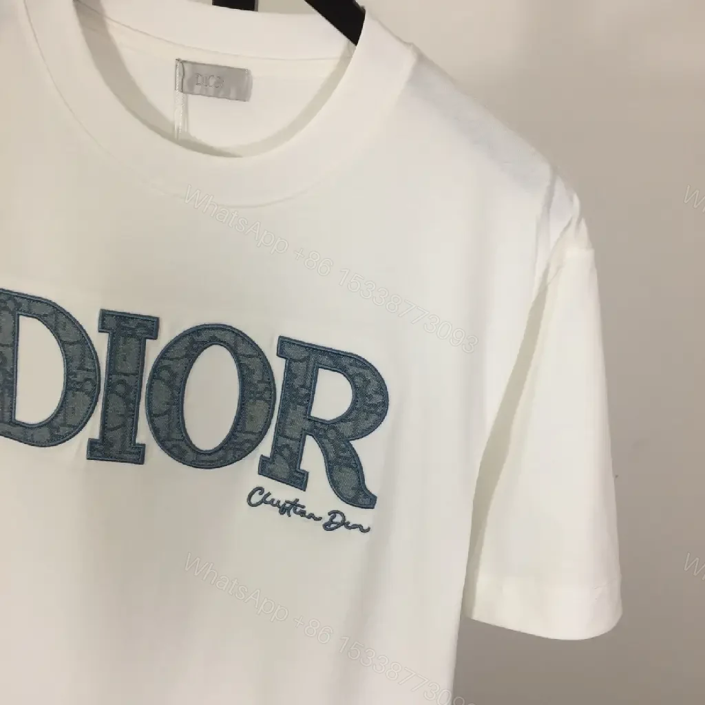 View 4 of White T-Shirt Denim-Style DIOR Logo Casual Regular FitTee