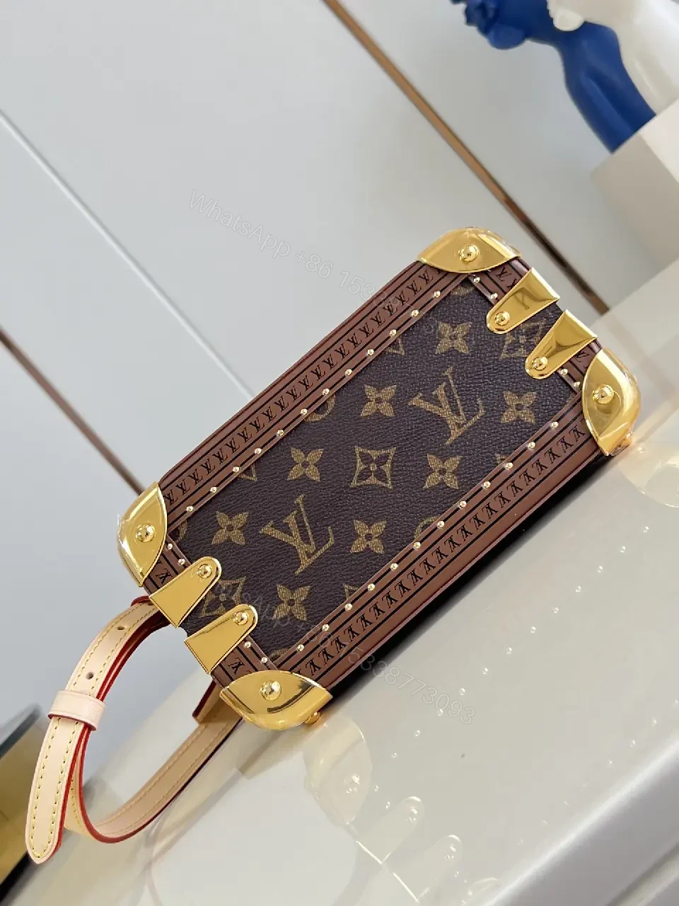 View 2 of Dark Brown Canvas Satchel: Leather Trim, Gold Hardware, LV Monogram