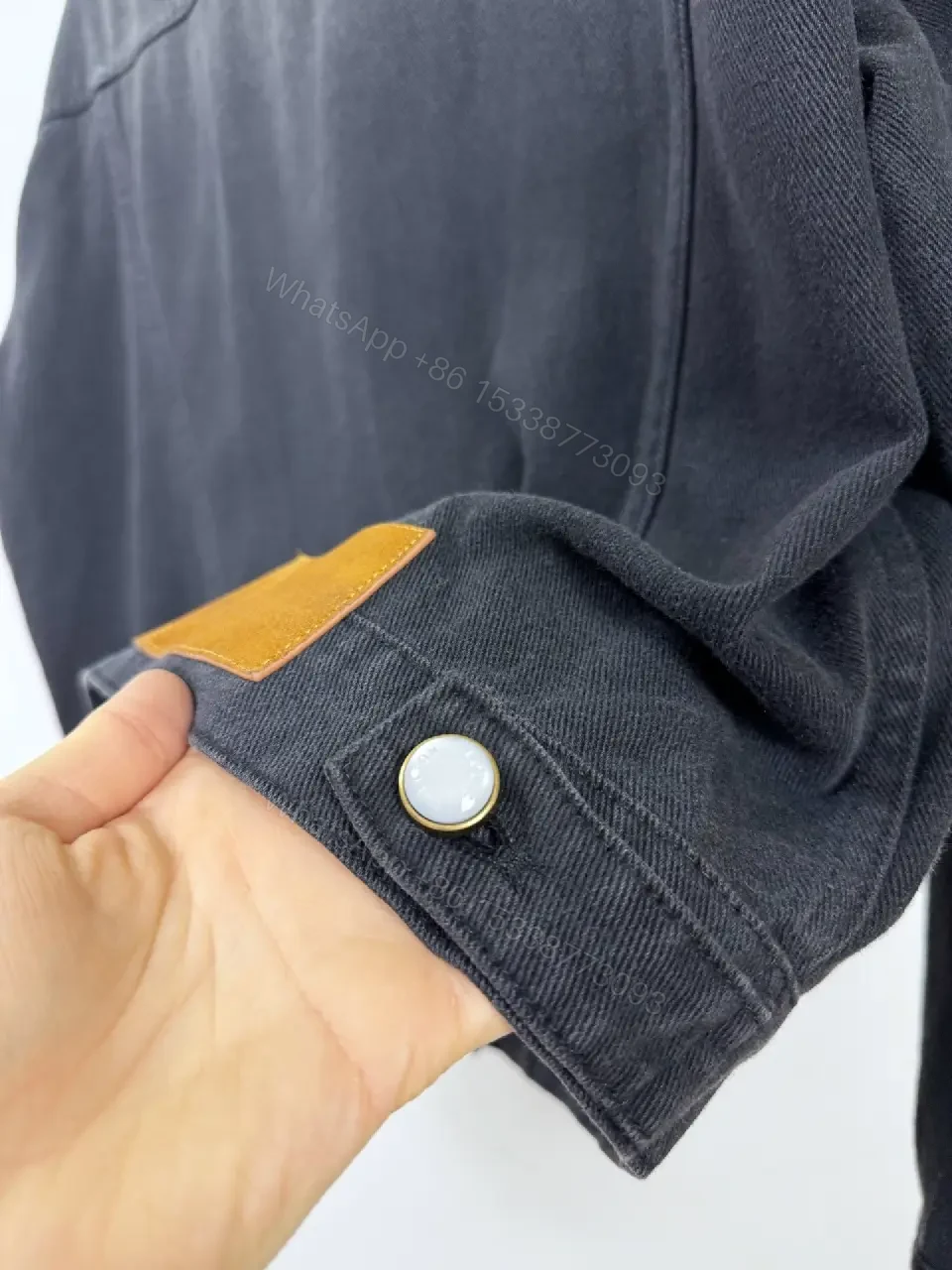 View 2 of Dark Denim Jacket + LV-Inspired Logo Stitching + Edgy Casual + Signature Logo Detail + Jacket