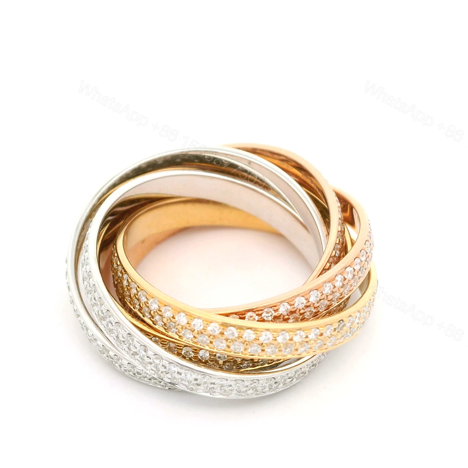 View 2 of 18K Gold Cartier Three Color, Trinity Six Band Ring