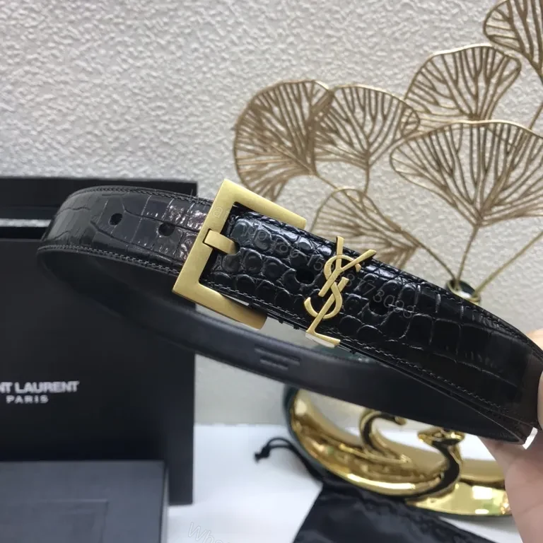 Chic Crocodile-Textured Belt with YSL Buckle - Luxury Leather Belt — view 1