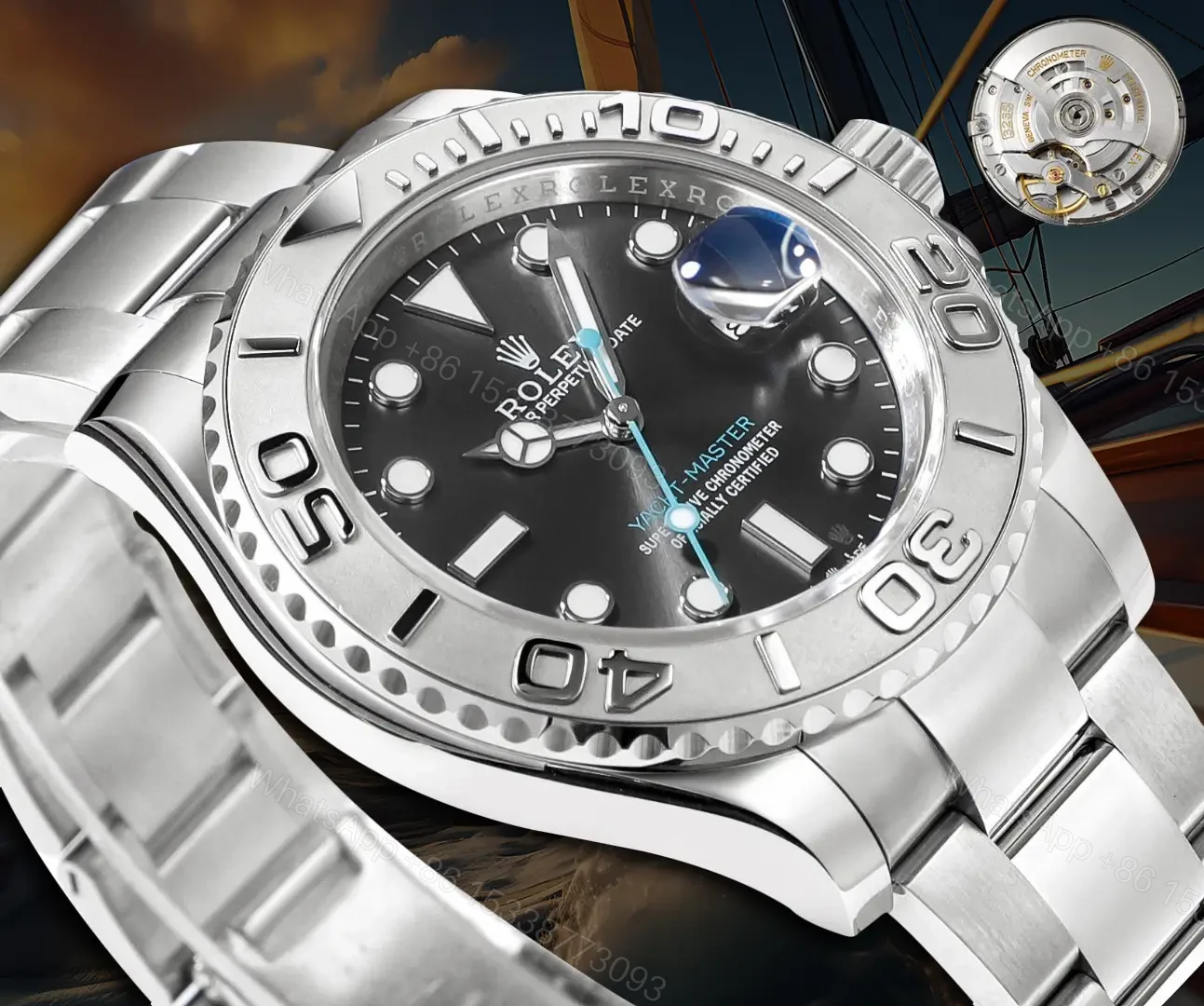 View 2 of Fake Rolex Yacht-Master 37 Rhodium Platinum Bezel 268622-0001