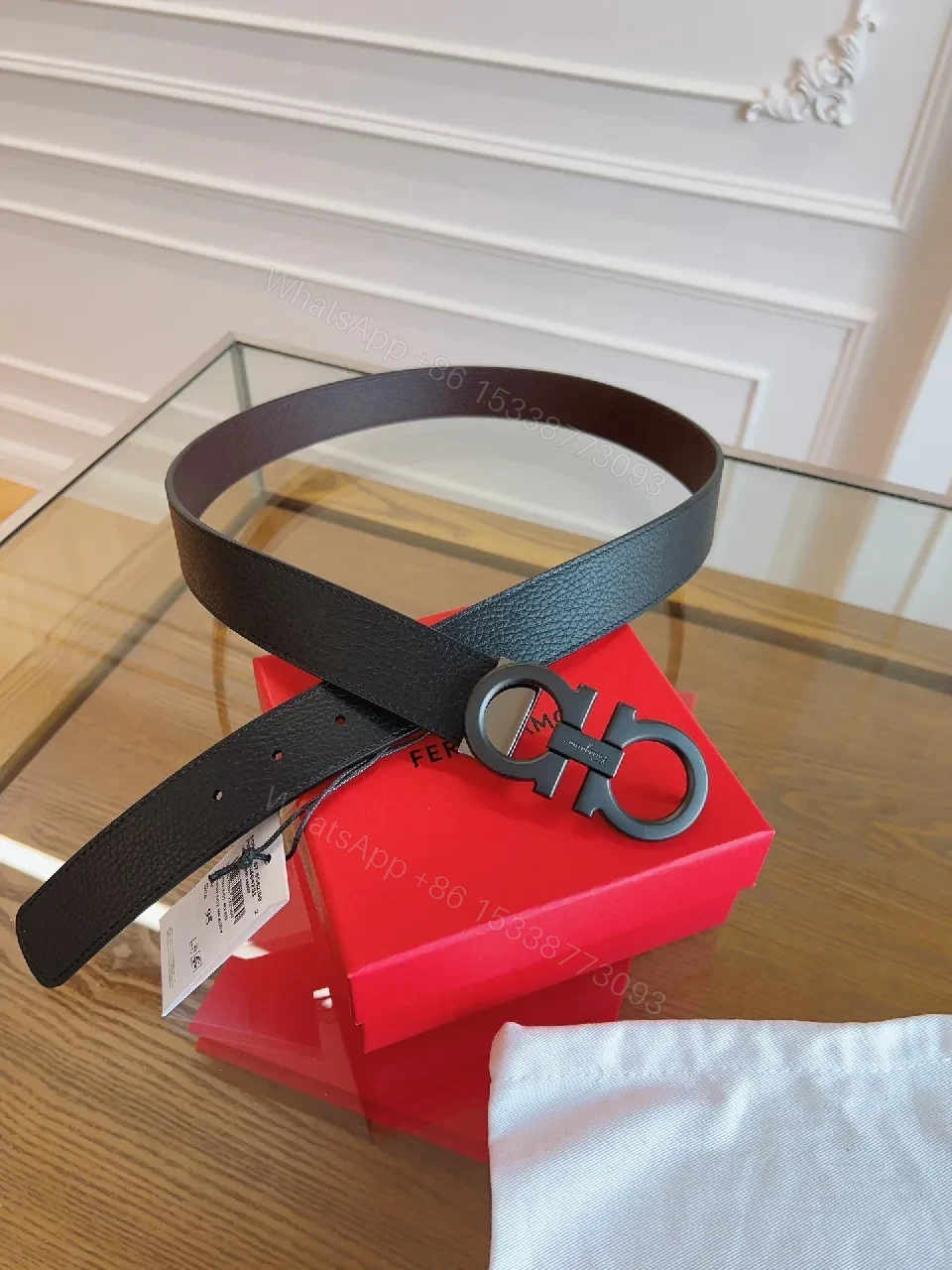 View 6 of Premium Leather Belt with Signature Hardware