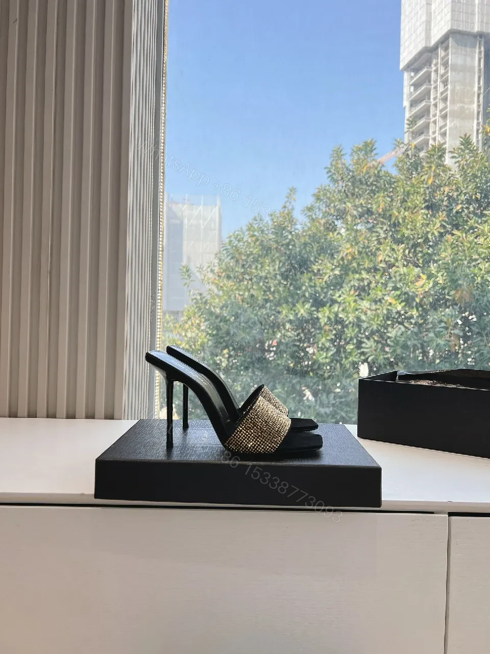 View 6 of Saint Laurent Rhinestone Strap Sandals - Modern Luxury, Open-Toe