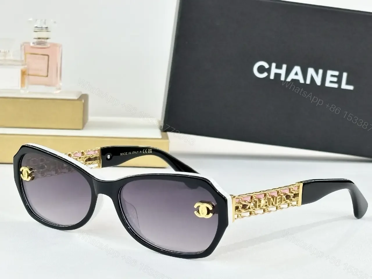 View 10 of Black Acetate Sunglasses + Gold Chain Temples + Luxe Style + All-Day Comfort + Sunglasses