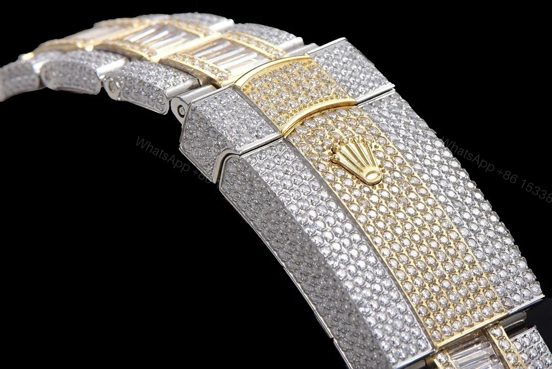 View 7 of Rolex Sky-Dweller Full Diamond Replica 42MM Exclusive Black Dial Two-Tone Bracelet RG-ROLEX-SKYDWELLER-DIAMOND-42
