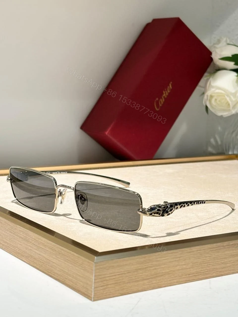 View 2 of Cartier Rectangular Gold Grey Lenses