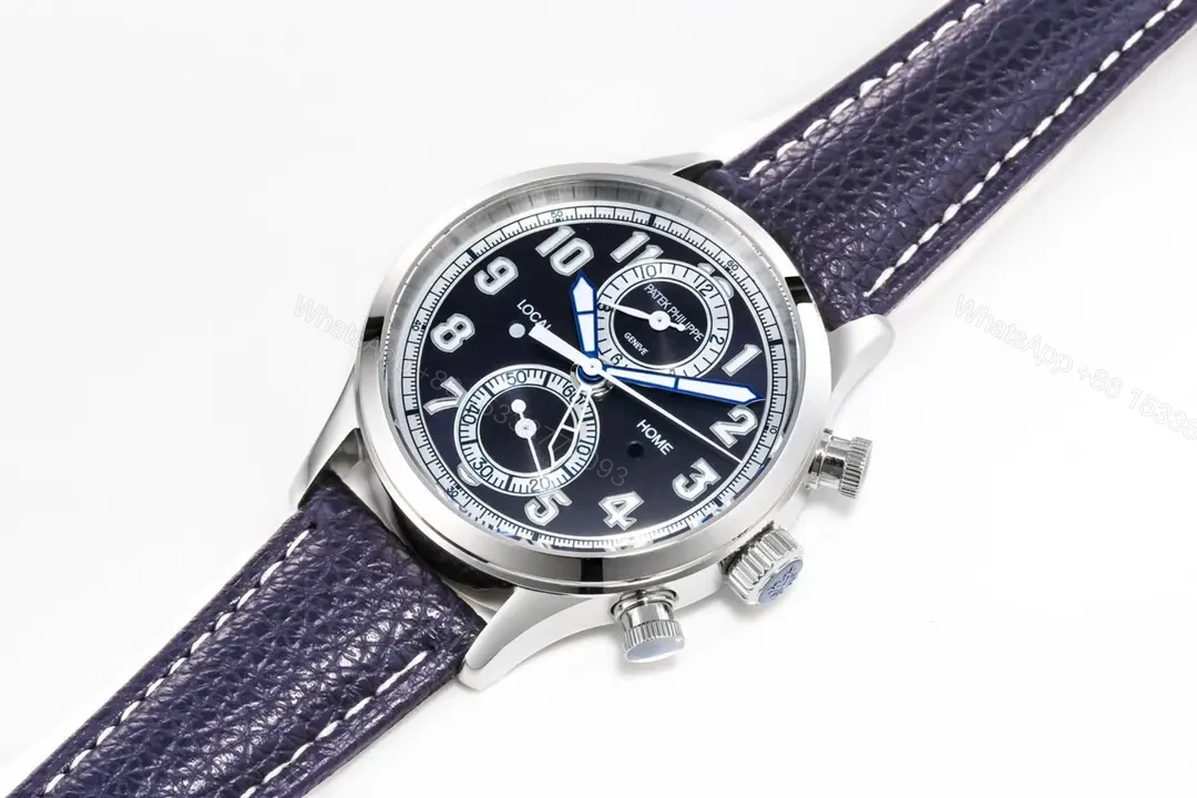 View 6 of Patek Philippe 5924G Multi-Function Watch Blue Dial with Italian Leather Strap 42mm Stainless Steel Case CH 28-520 C FUS Movement 50m Water Resistance