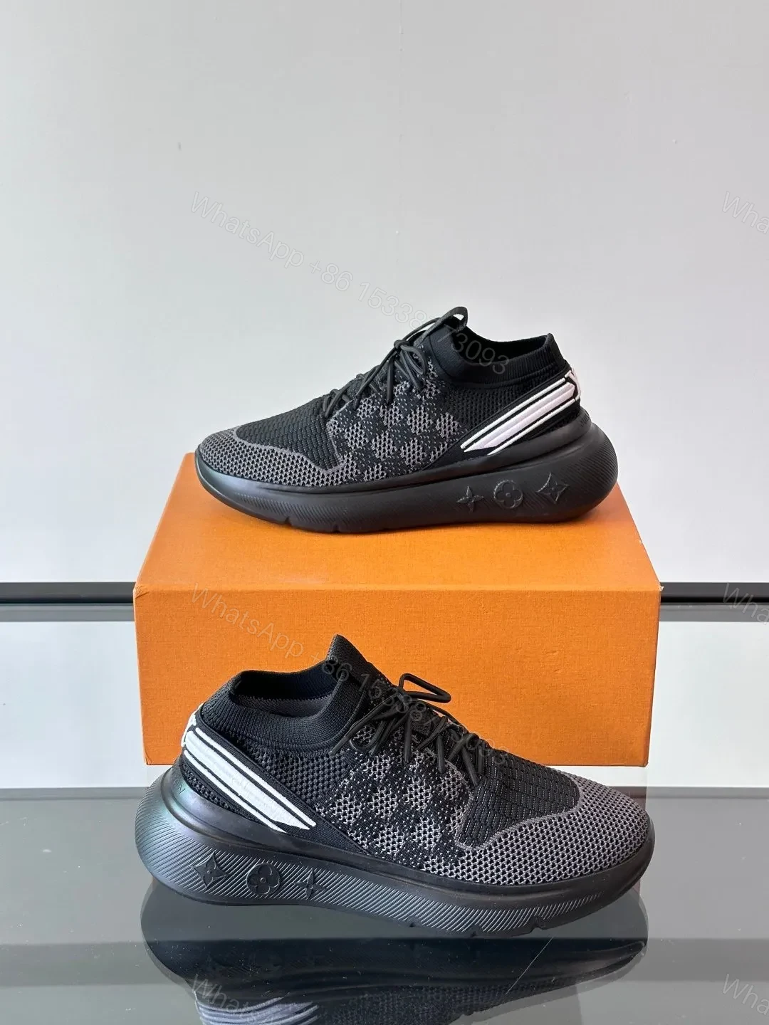 View 4 of LV Men Black Knit Fabric Sneakers
