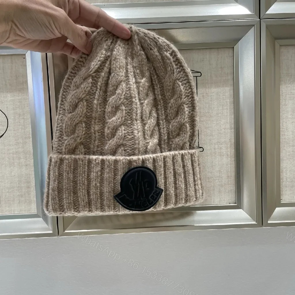 View 5 of Beige Cable Knit Beanie with Signature Patch Essential Warmth