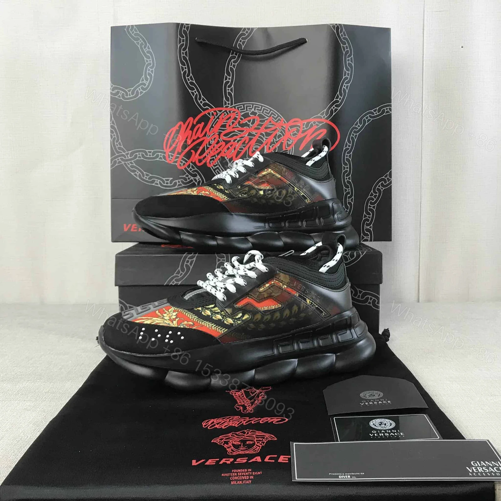 View 2 of VERSACE BLACK RED AND MULTICOLOURED CHAIN REACTION SNEAKERS – VS18