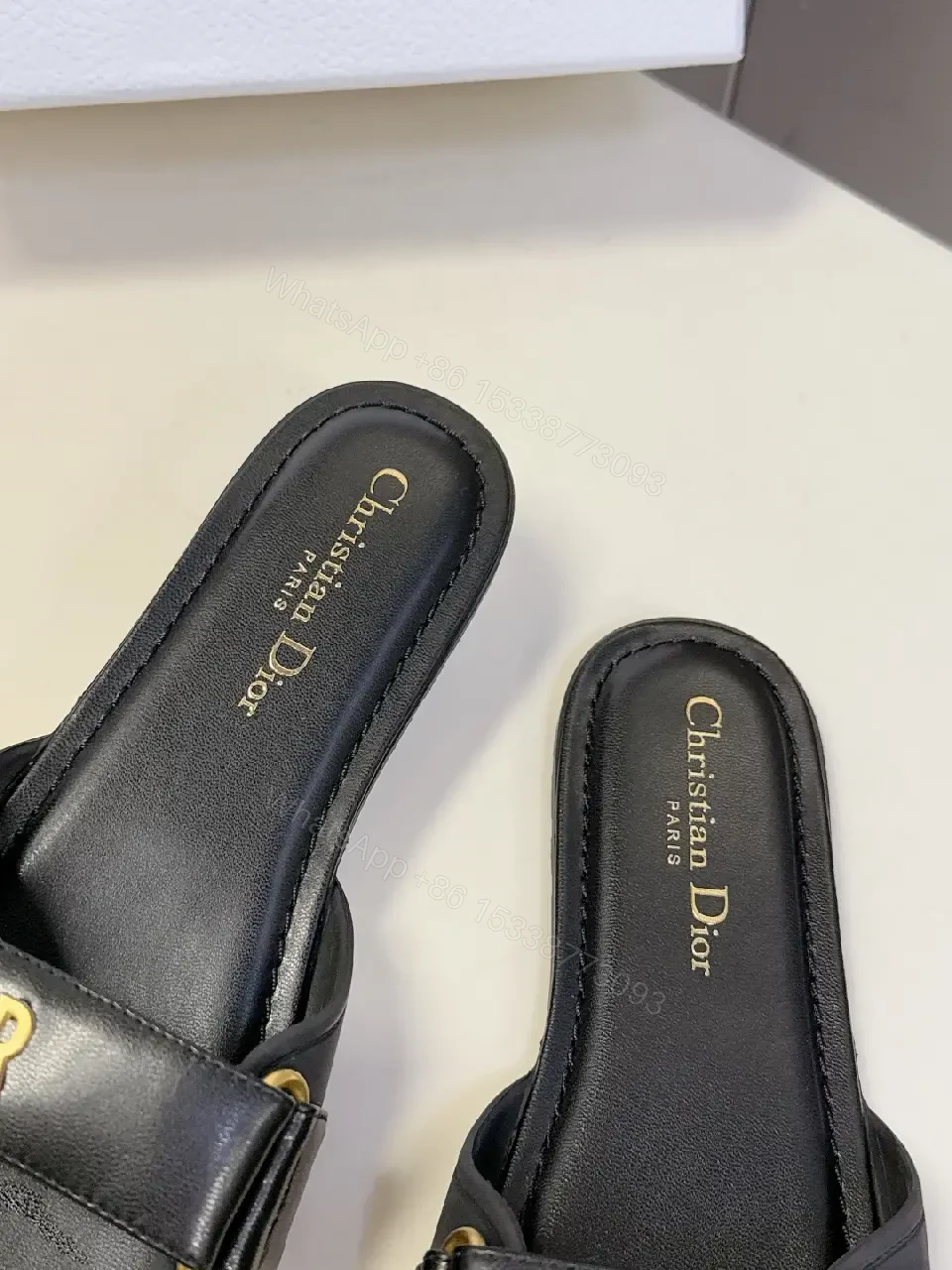 View 10 of Chic Minimalist Slide Sandals with Gold Logo Accent