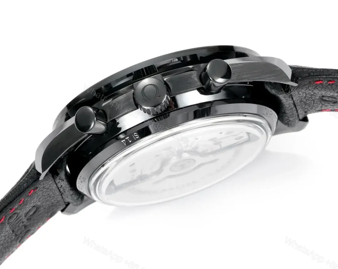 View 7 of Omega Dark Side of the Moon Series Full Ceramic Black Chronograph Watch with Black Leather Strap