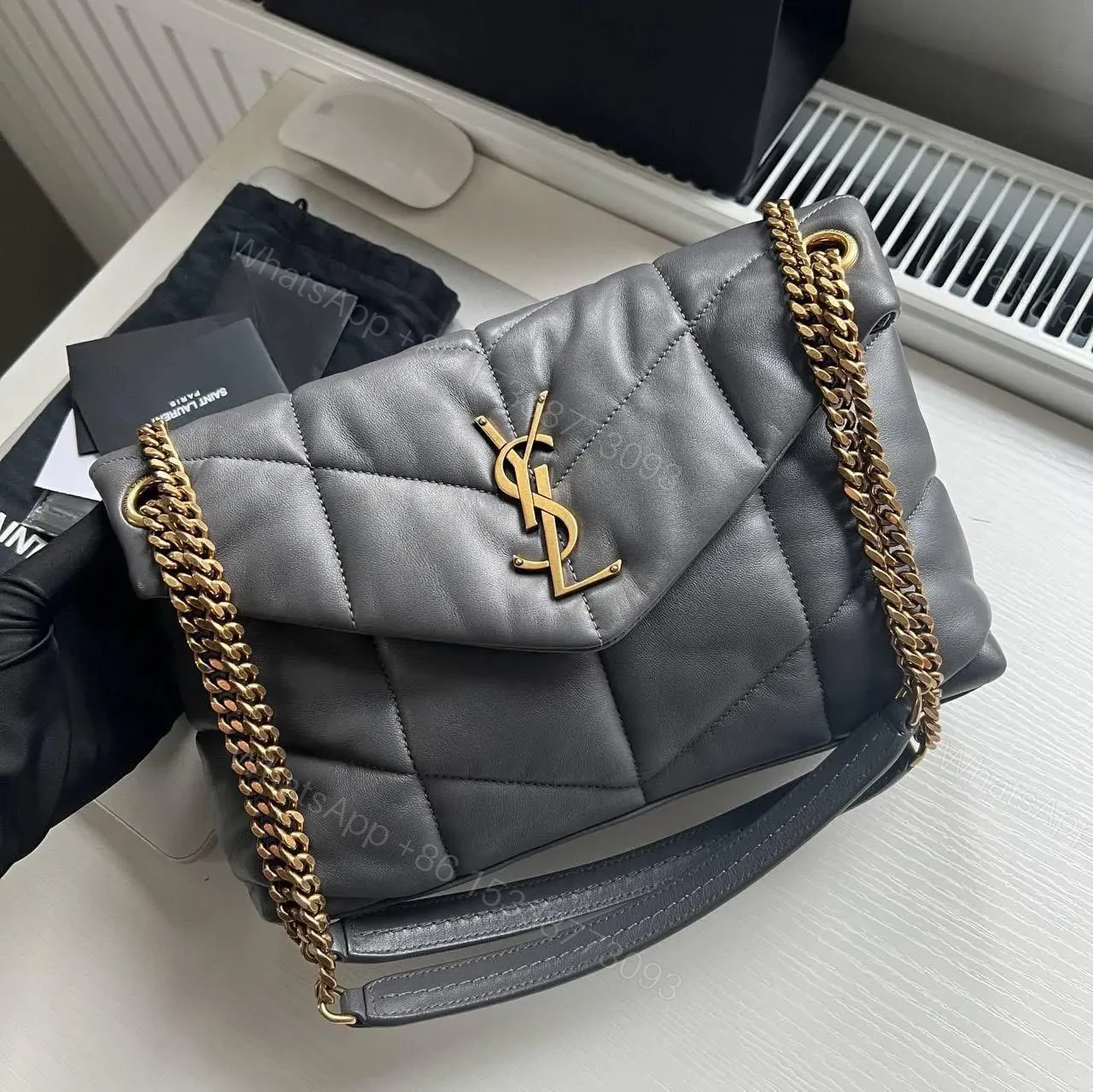 YSL Small Loulou Puffer shoulder bag in grey — view 1