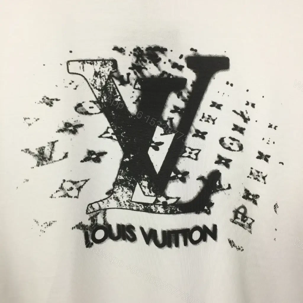 View 4 of Graphic Tee: White, Cotton Blend, Oversized, LV Monogram Edge, Statement Tee