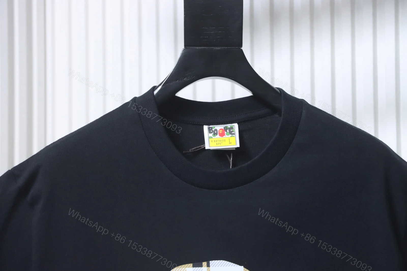 View 3 of BAPE check-pattern ape head letter print short-sleeved T-shirt in black